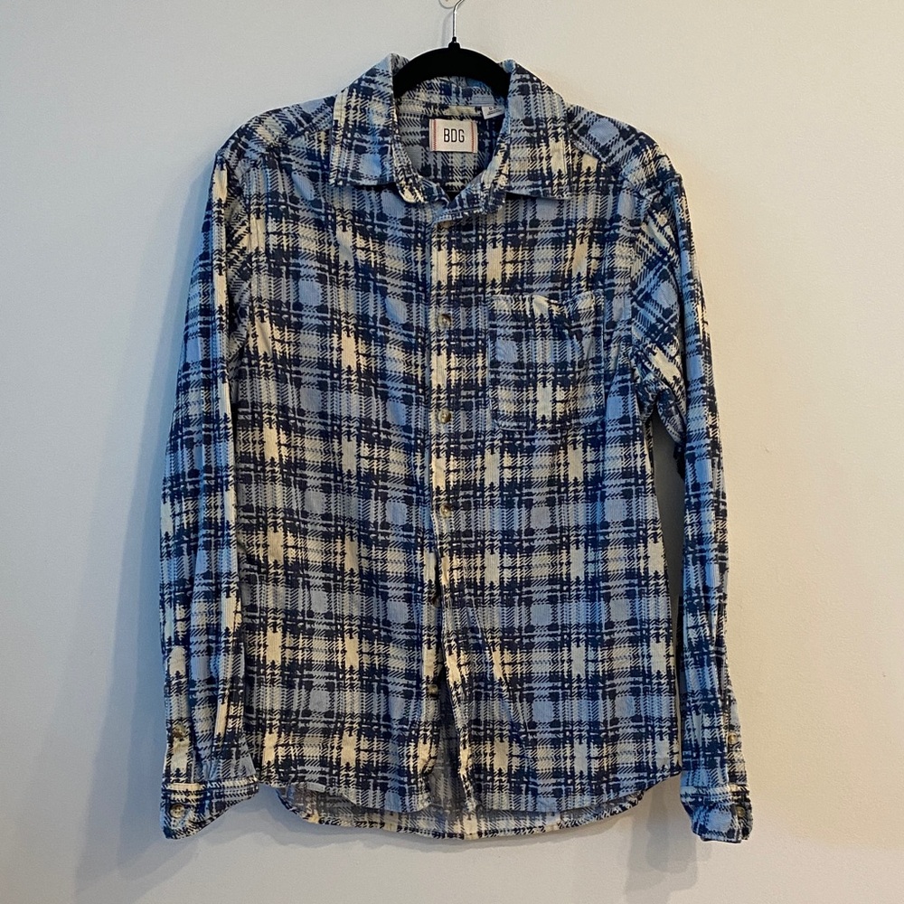 BDG Casual Blue and Tan Checkered Shirt